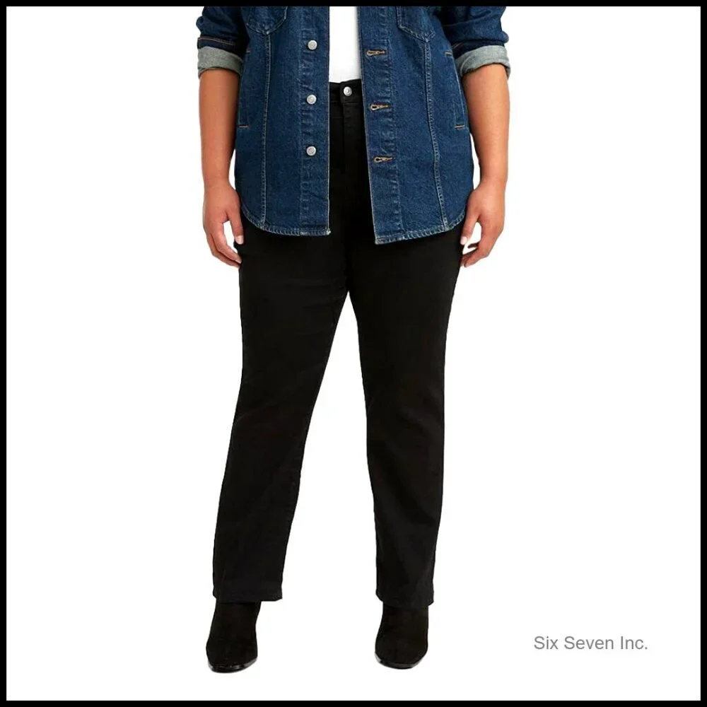 High Rise Straight Jeans Classic Chic Plus Size Stretch Denim Women's